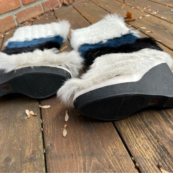 Frye X Anna Sui 2015 Colorblock Goat Fur Wedge Runway Boots EUC Size 8.5
